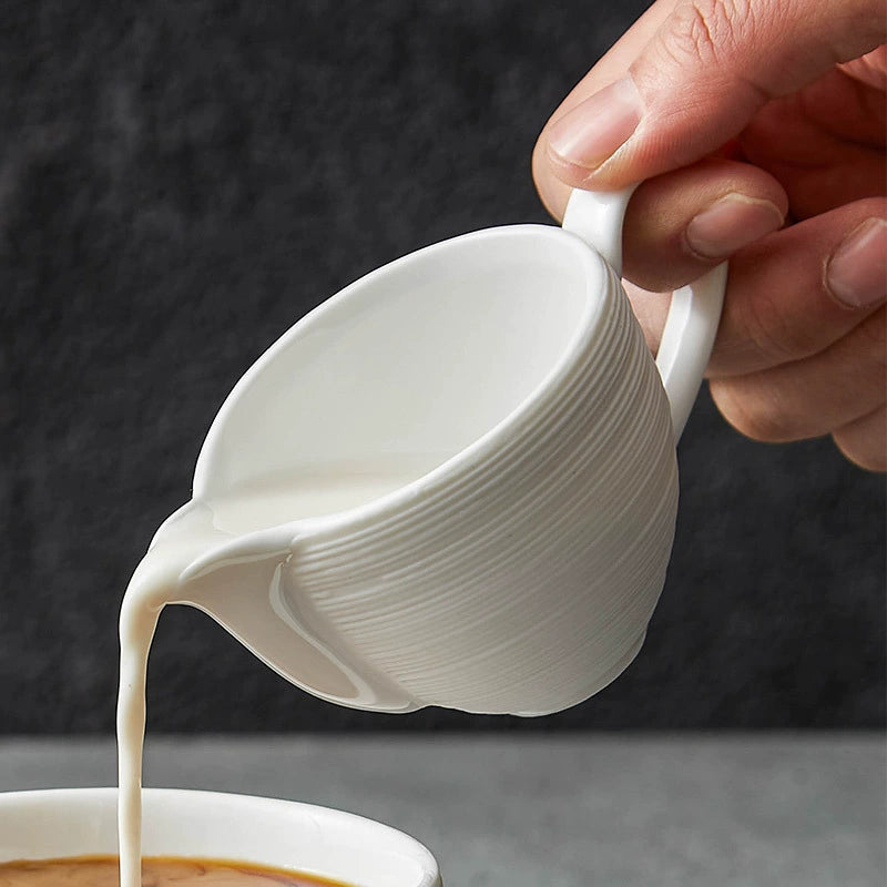 Textured White Ceramic Milk Jug – Minimalist Pouring Cup for Coffee or