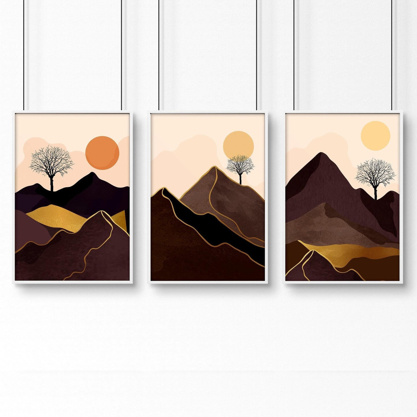 Scandinavian decor style for living room | set of 3 framed wall art