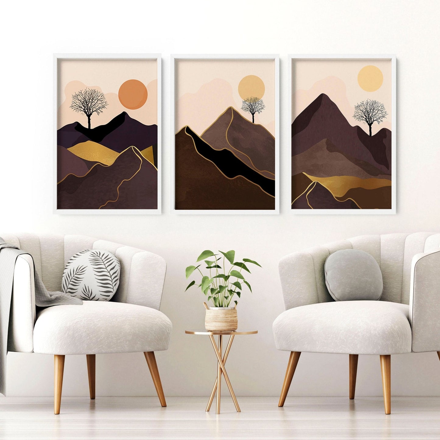 Scandinavian decor style for living room | set of 3 framed wall art