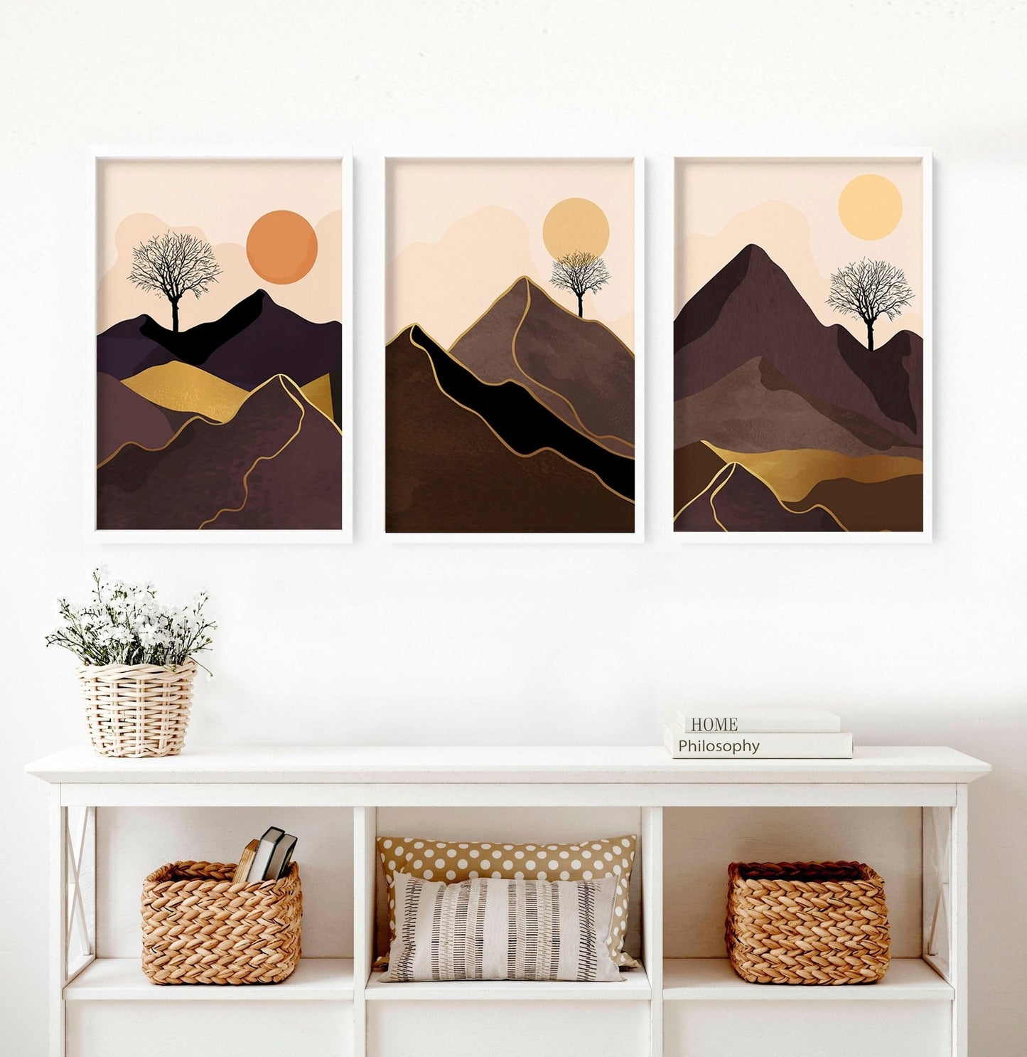 Scandinavian decor style for living room | set of 3 framed wall art